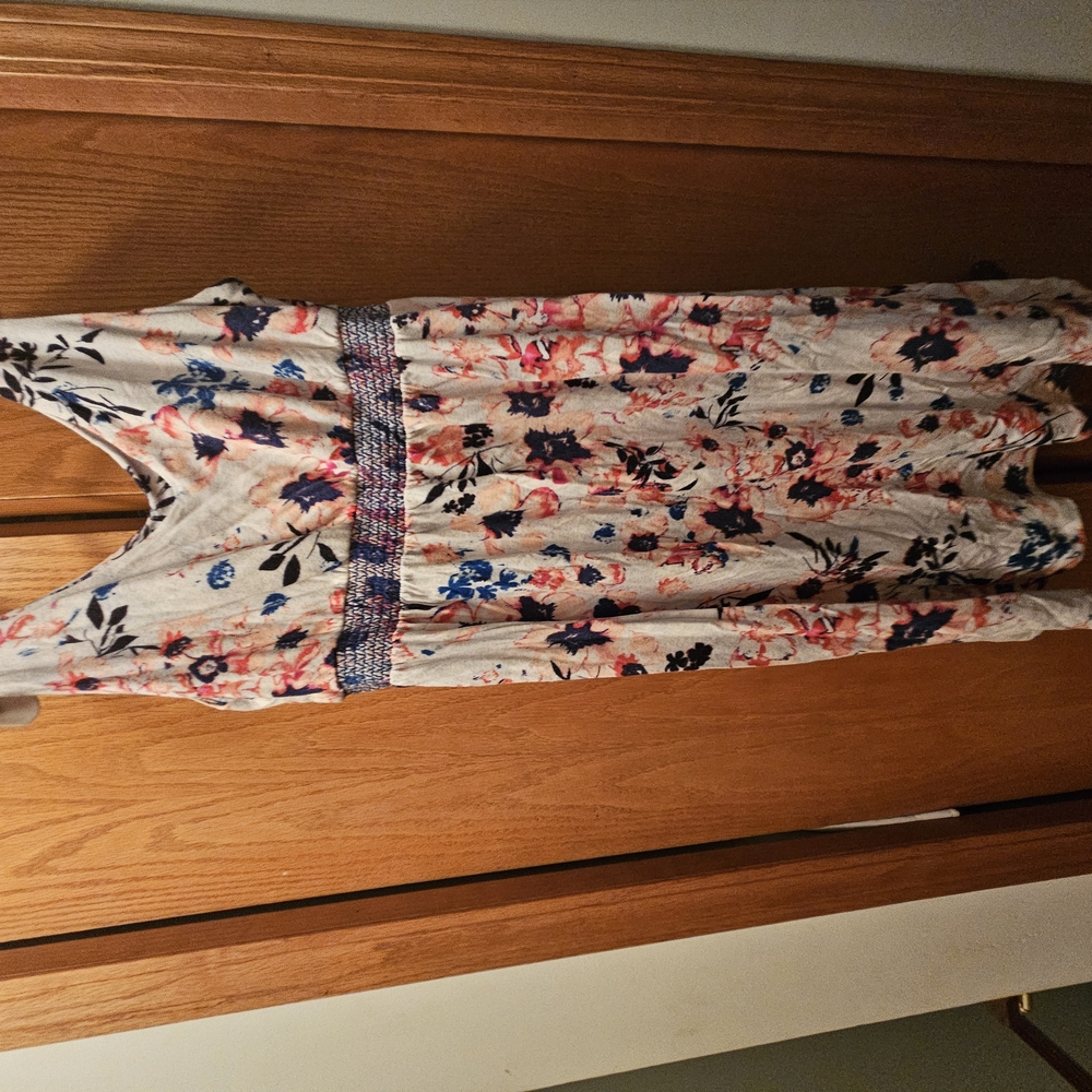 Floral Sleeveless Dress with Blue Accents